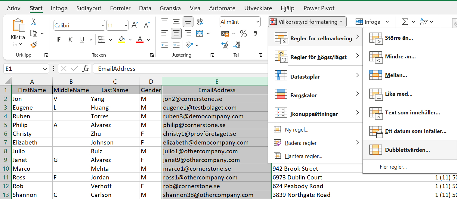 Hitta dubletter i excel